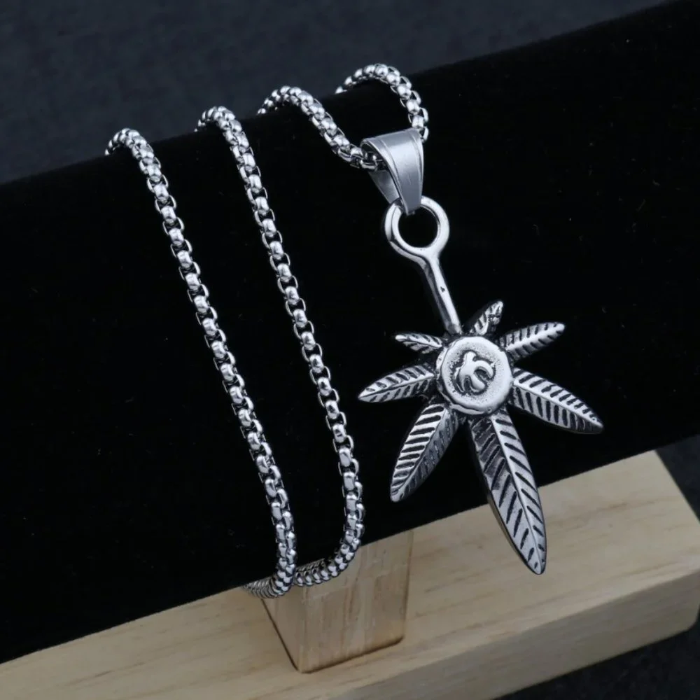 ❤️Retro small hemp leaf maple pendant necklace for women/men, N90201P192